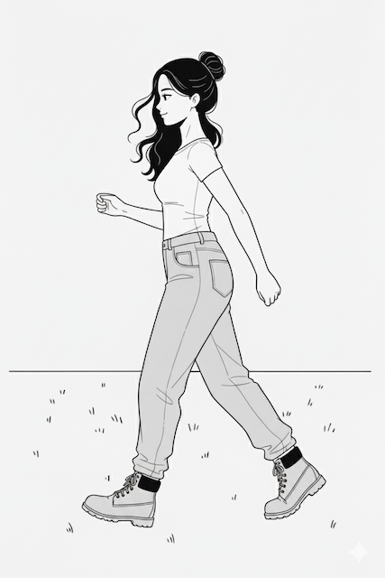 シンプルなTシャツジーンズスタイルの女の子